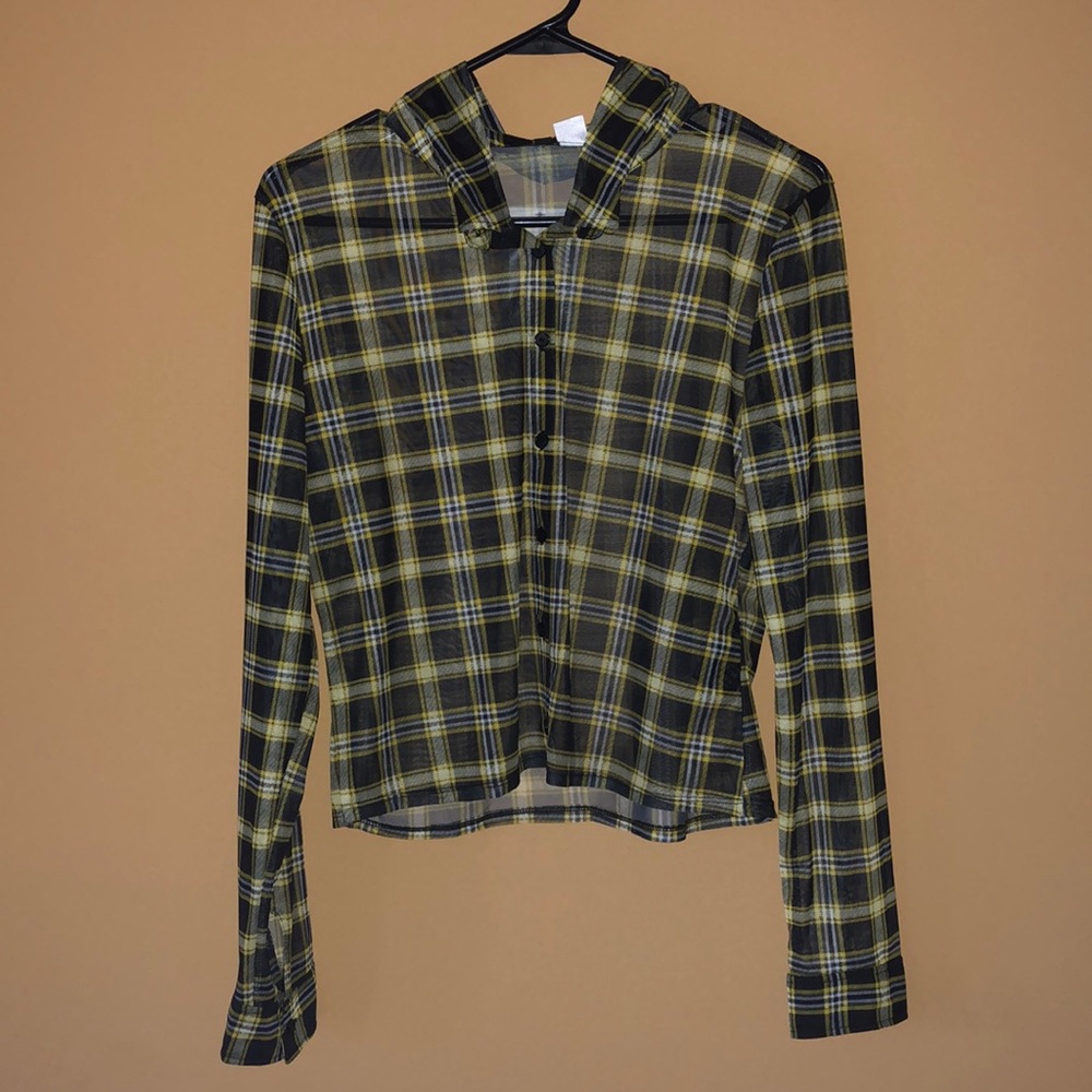 Forever 21 Yellow Plaid Shirt Size Large